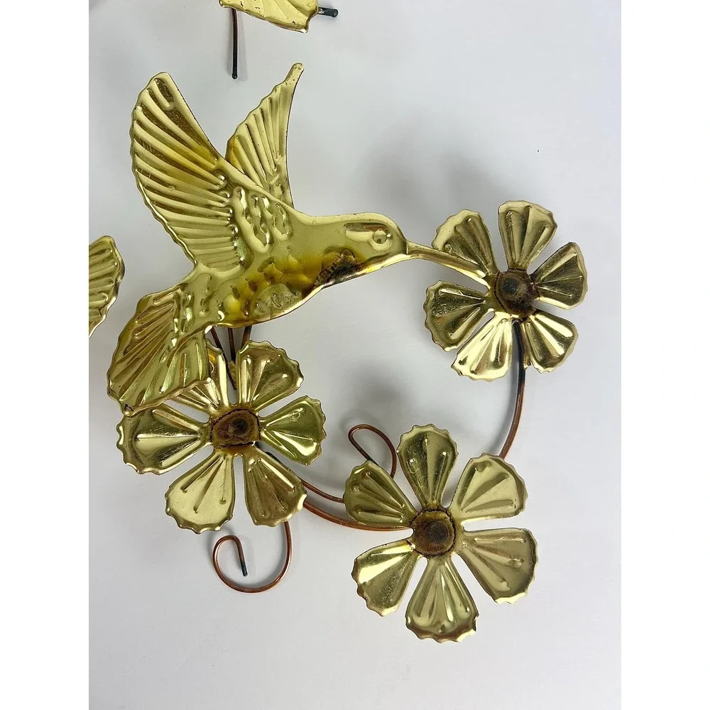 Vintage Metal Art Hummingbirds Set of Three Gold Tone Wall Decor Homco 80s/90s